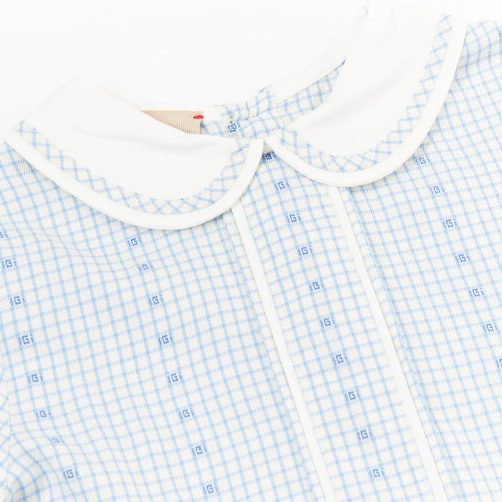 GUCCI KIDS Angela Lynne blue white cotton square G gingham peter pan dress 6Y