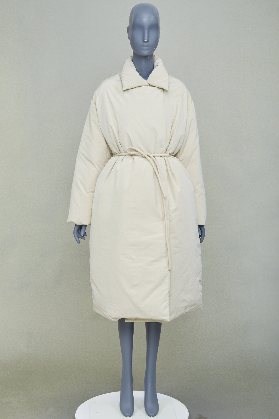 AMOMENTO ivory polyester quilted drawstring waist long padded outerwear coat OS