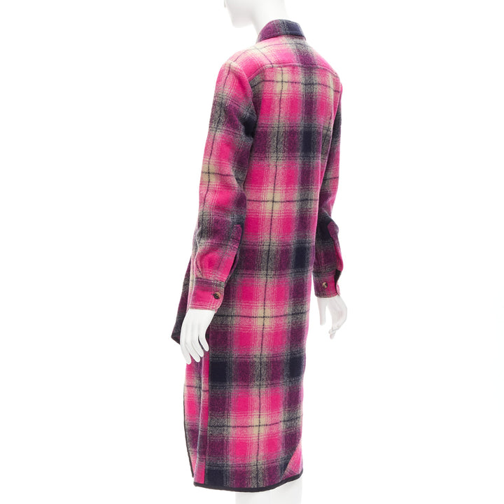 DRIES VAN NOTEN 100% wool black pink plaid bias splice hem dress FR34 XS