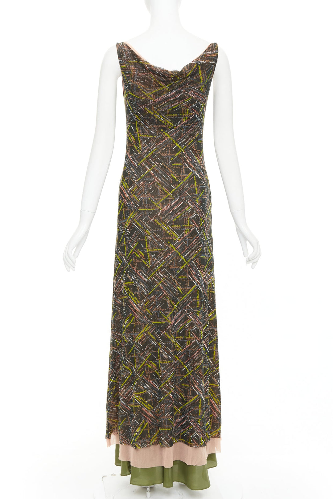 SEVERINE PERAUDIN Vintage Sinop brown opium purple abstract long dress M