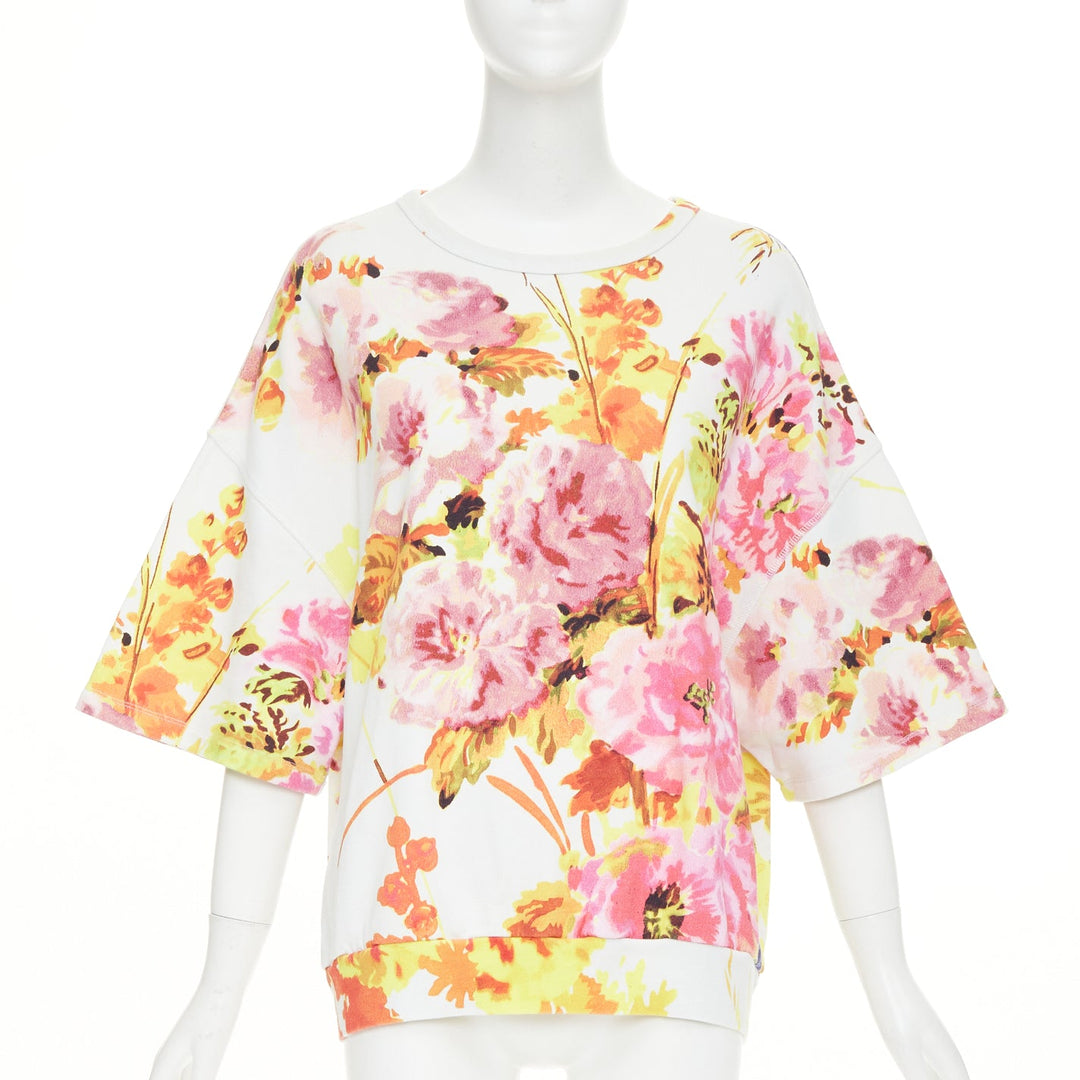 DRIES VAN NOTEN Helovi Ecru floral graphic wide elbow sleeve cotton sweatshirt M