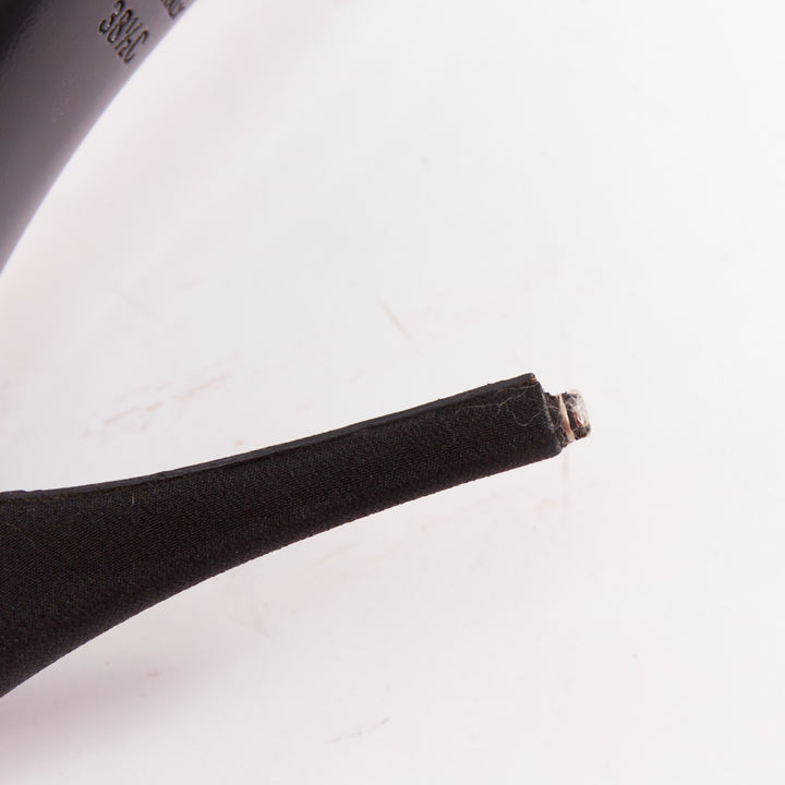 CHANEL 2013 Runway black satin clear PVC plexi CC logo cap toe pump EU38.5