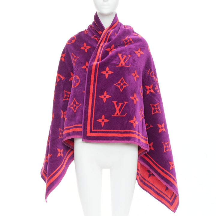 LOUIS VUITTON Vuittamins  pink purple cotton LV monogram beach towel