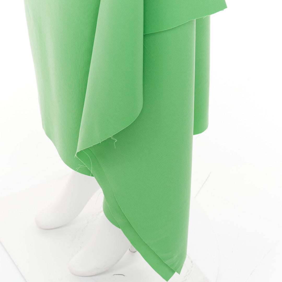 AWAKE MODE 2022 Kelly Green crepe raw edge asymmetric draped midi skirt FR40 L