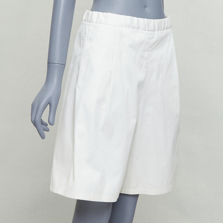 MARNI cream white front pleat wide leg bermuda shorts IT38 XS