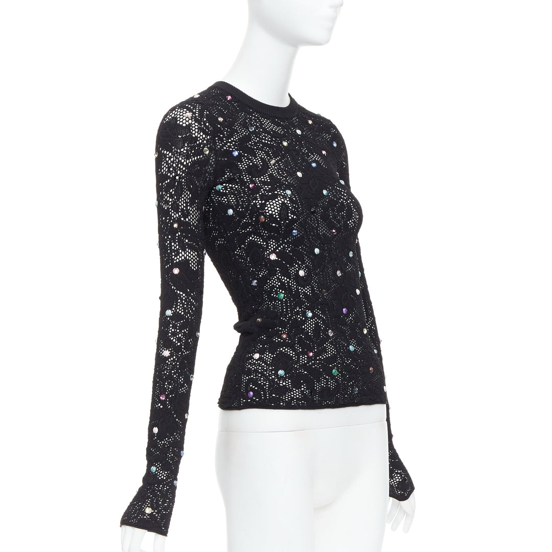 LOUIS VUITTON 2024 black multiclor jewel floral lace pullover S