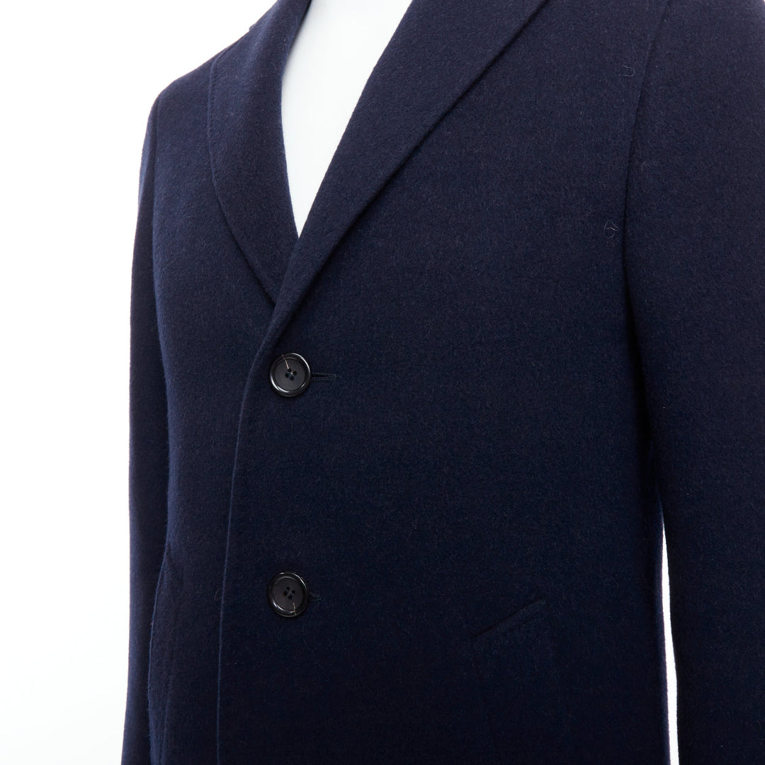 CANALI Kei 100% wool navy blue single vent long coat IT44 XS