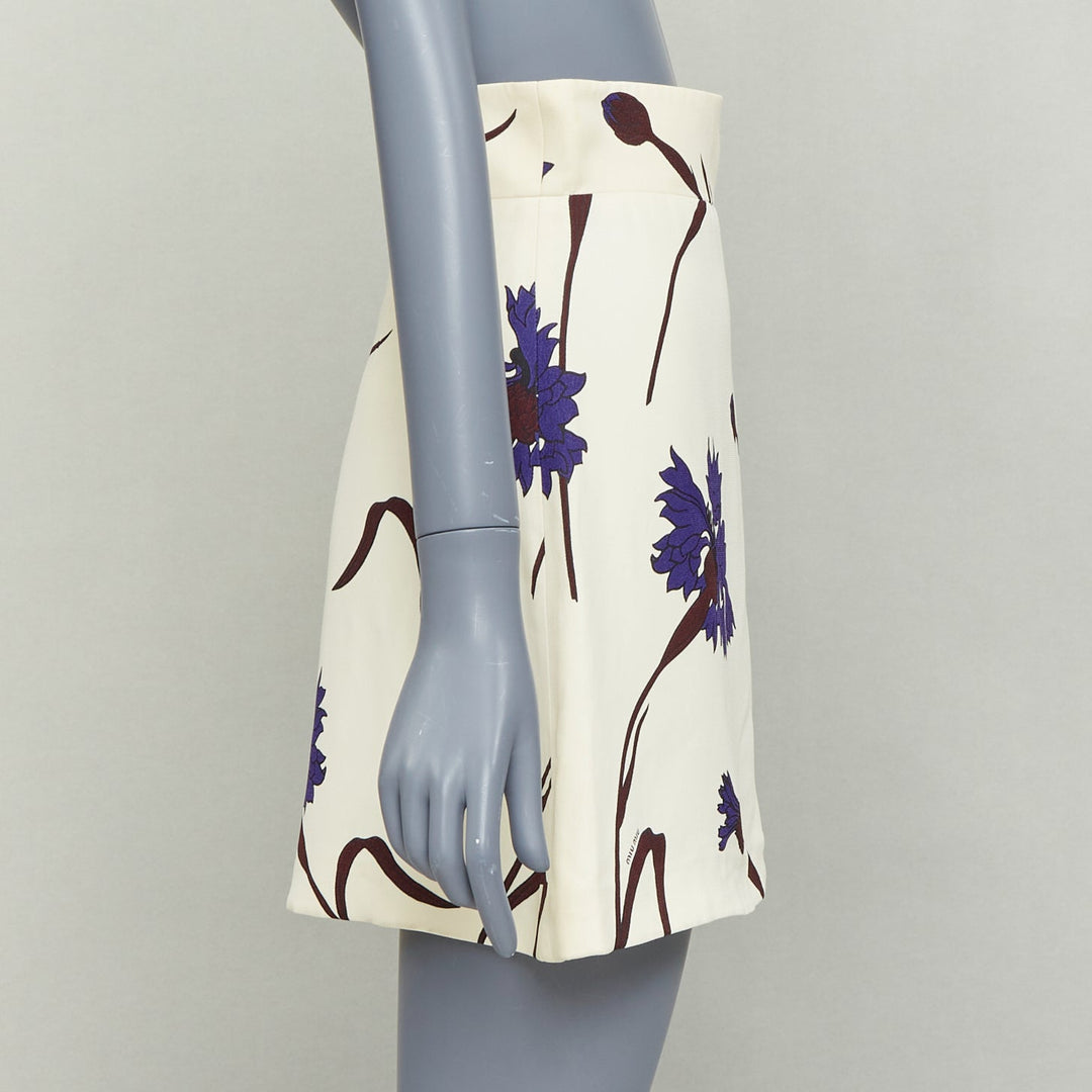 MIU MIU 2014 cream purple floral high waisted Aline skirt IT38 XS