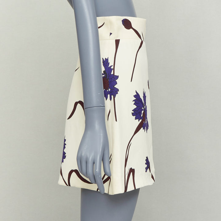 MIU MIU 2014 cream purple floral high waisted Aline skirt IT38 XS