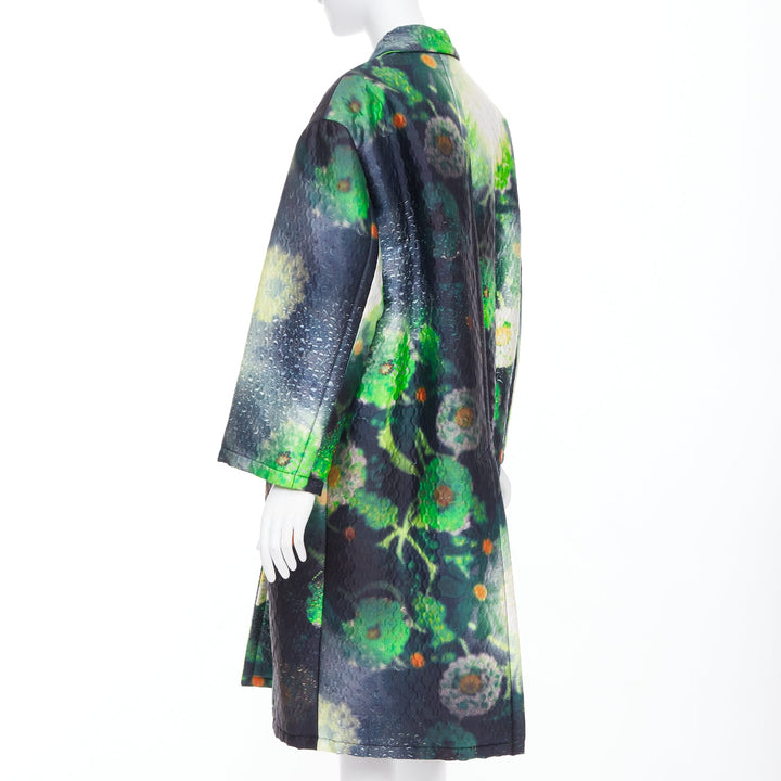 PRADA 2018 Runway green black flower raindrop print overcoat jacket IT38 XS