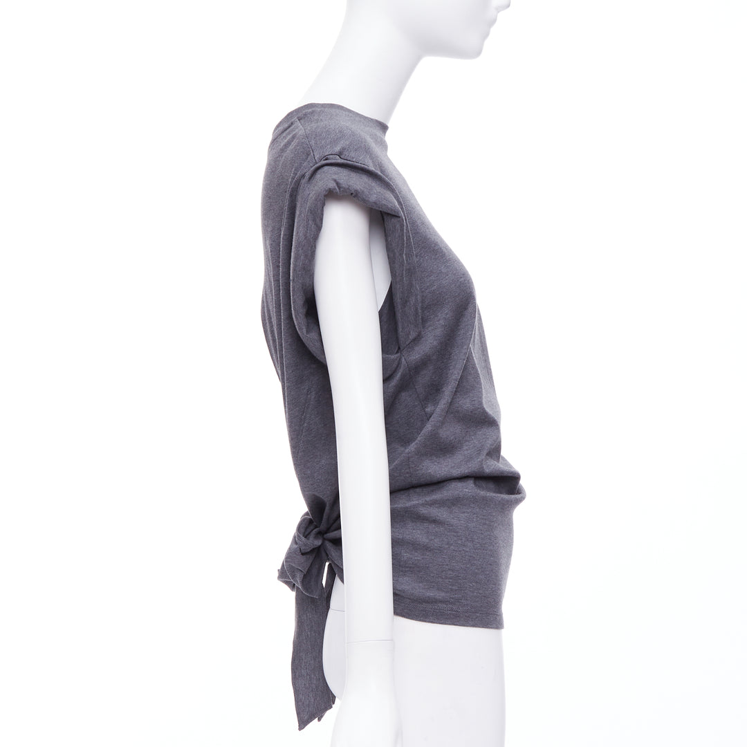 ISABEL MARANT Lowell grey cotton rolled drop sleeves open tie back top FR36 S
