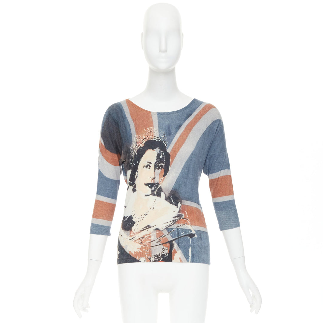 ALEXANDER MCQUEEN 2008 Queen Elizabeth Portrait Union Jack cashmere sweater S