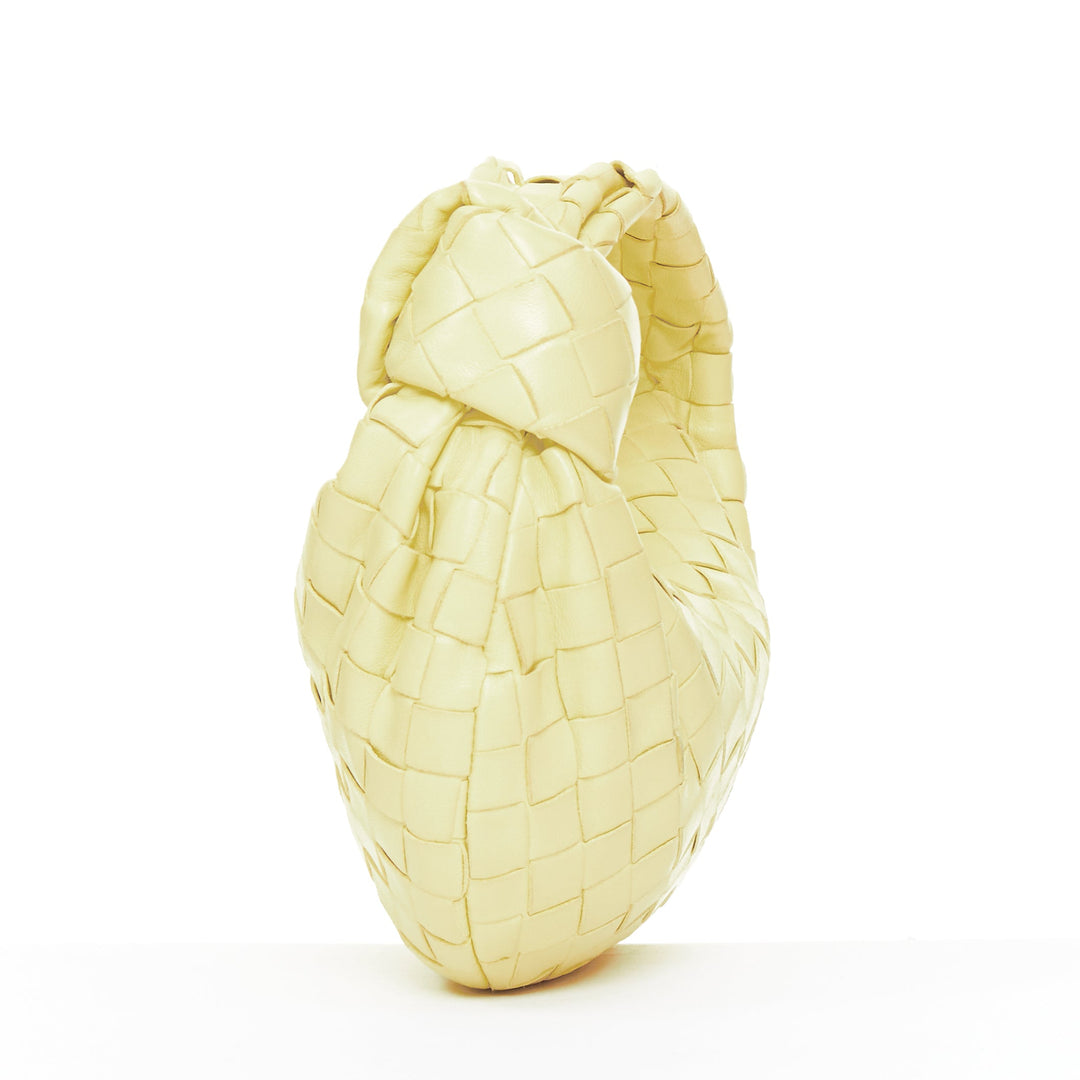 BOTTEGA VENETA Jodie Mini pastel yellow lambskin intrecciato woven knot hobo bag