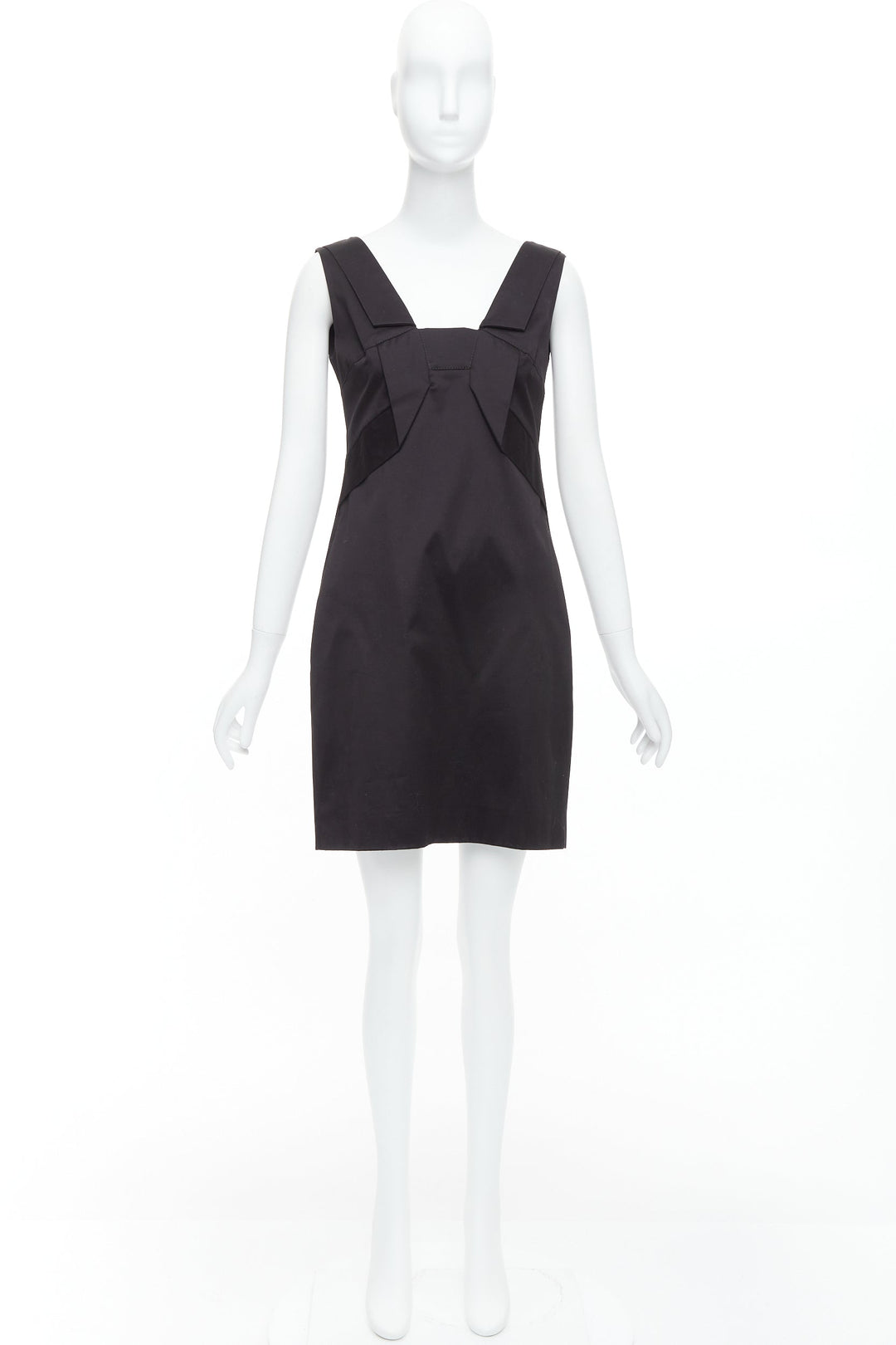 GUCCI 2007 black cotton origami pleat square neckline shift dress IT40 S