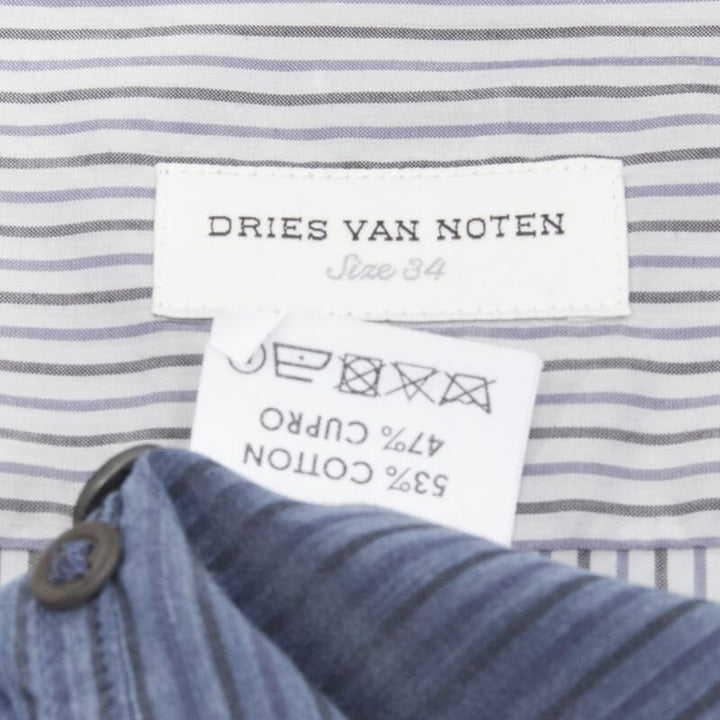 DRIES VAN NOTEN blue pinstripe cotton cupro hem long sleeve shirt dress FR34 XS