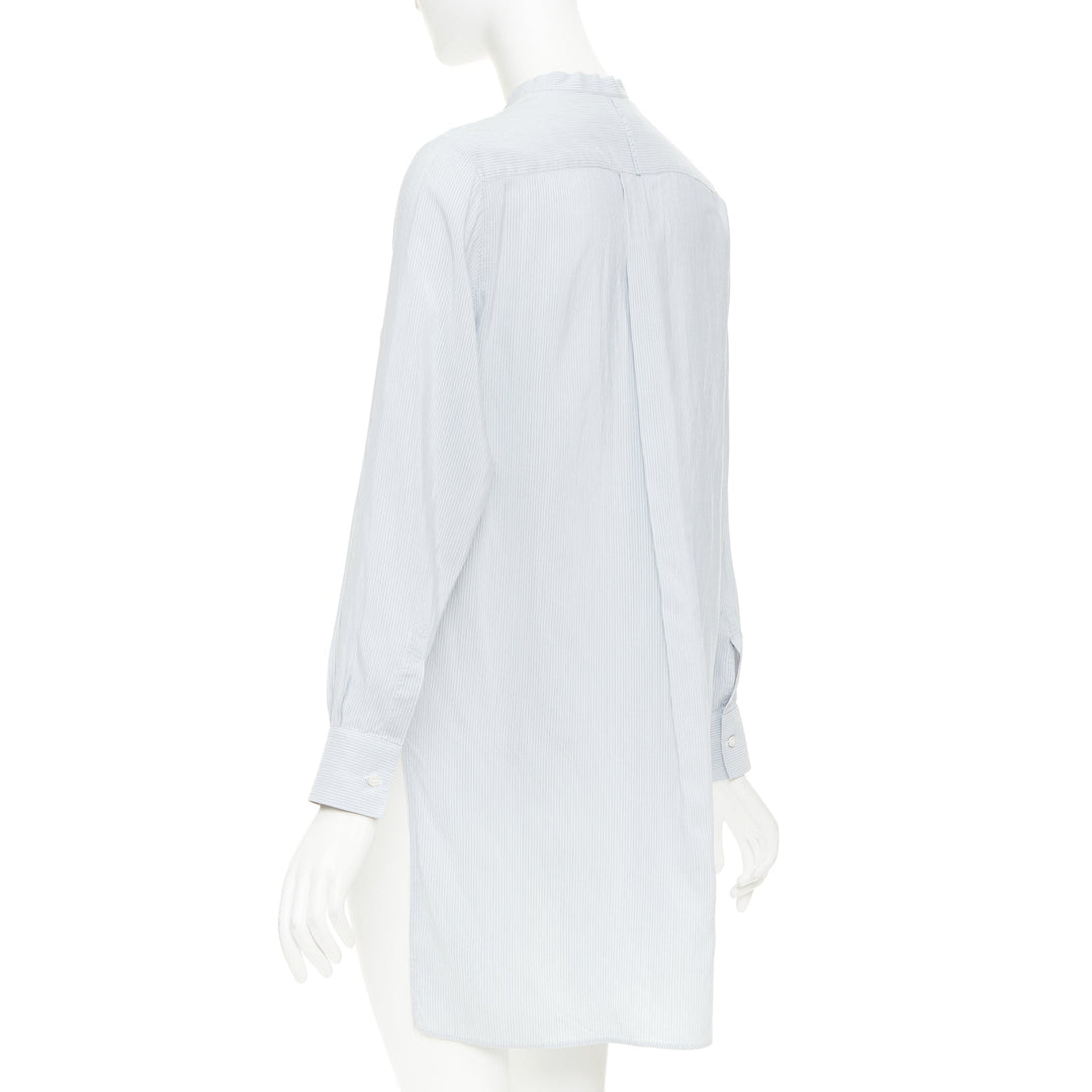 DIOR 100% silk light blue black striped bee embroidery high low shirt FR36 S