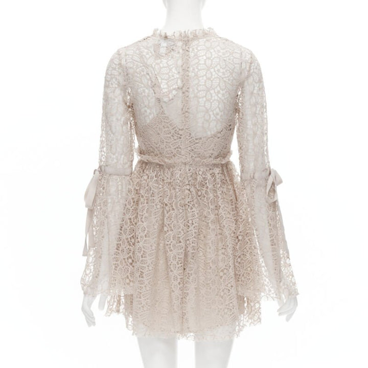 ALICE MCCALL Back To You nude lace bell flared sleeve mini dress US4  S