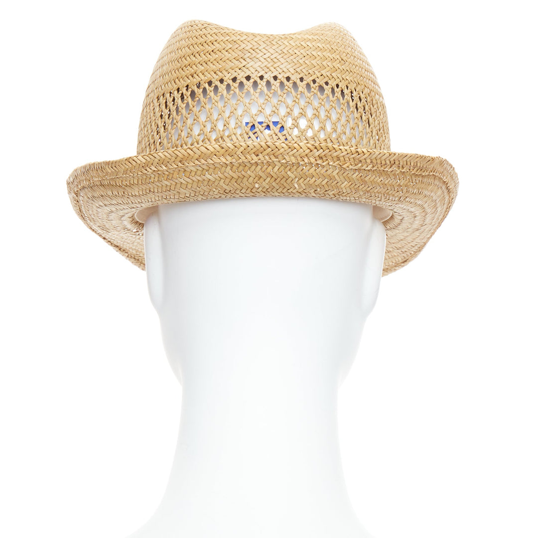 COMME DES GARCONS SHIRT 100% vegetable straw tan ribbon trim fedora hat