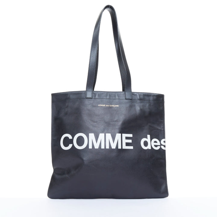 COMME DES GARCONS Huge Logo black calfskin leather print shopper tote bag