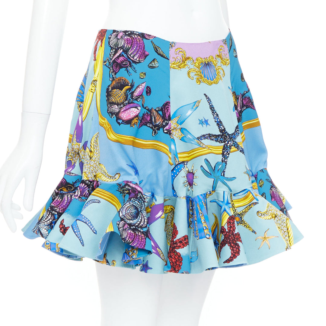 rare VERSACE 2021 Runway Tresor de la Mer blue starfish flutter skirt IT40 S