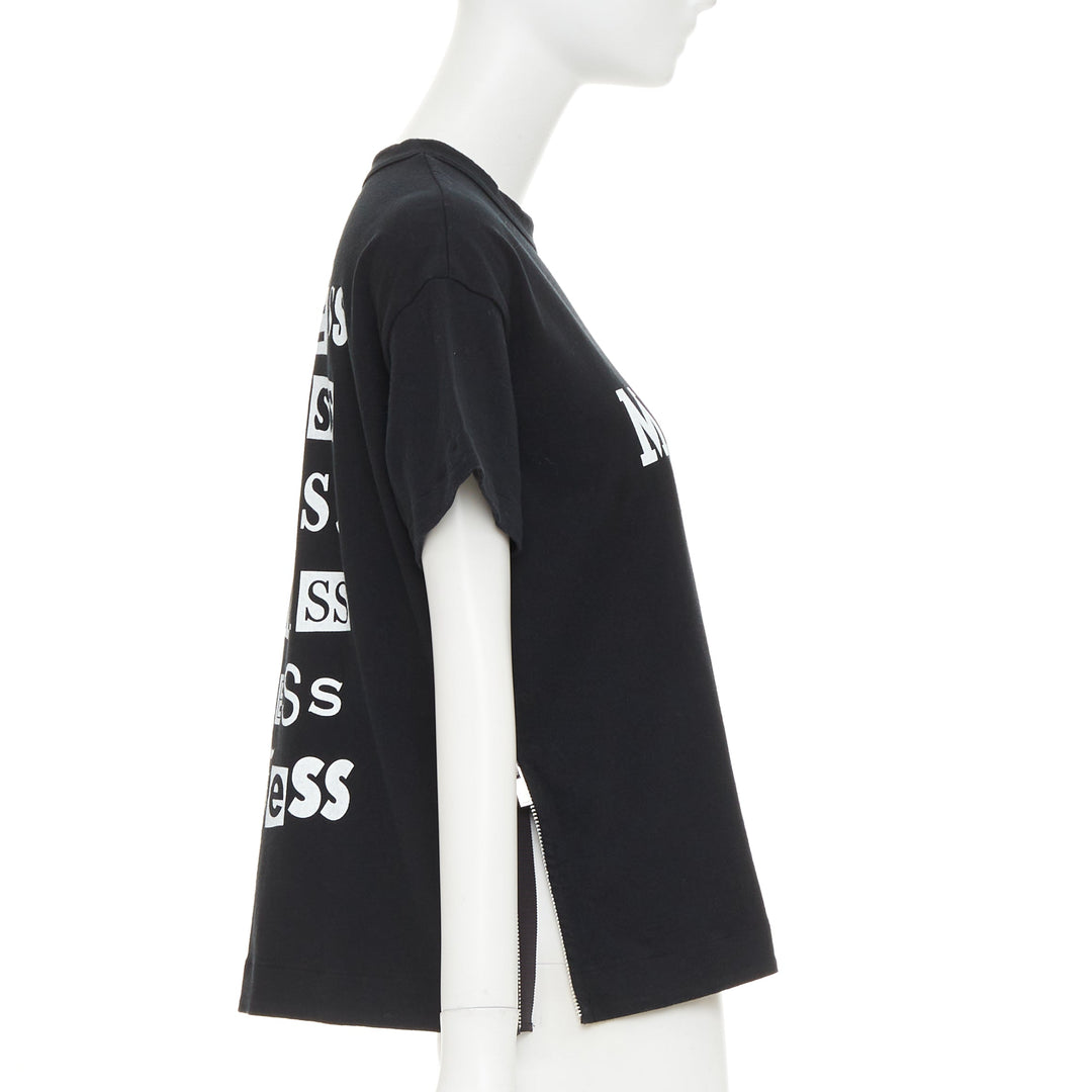 SACAI 2017 black cotton white Madness patch silver side zip tshirt JP2 M