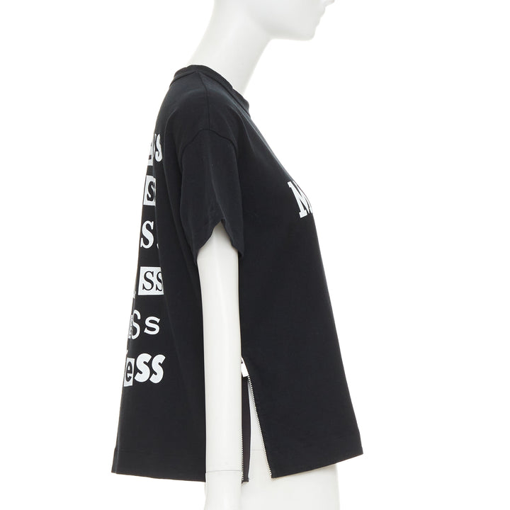 SACAI 2017 black cotton white Madness patch silver side zip tshirt JP2 M