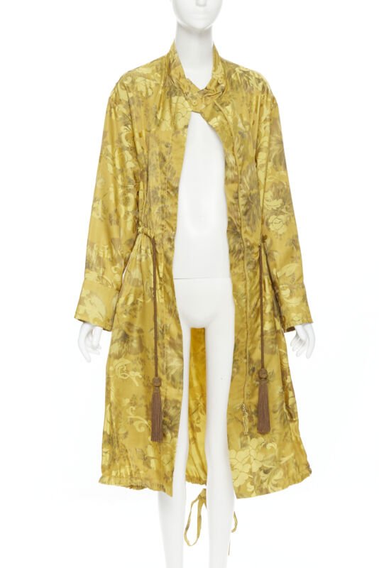 Runway OSCAR DE LA RENTA 2019 silk  floral tassel drawstring robe coat S