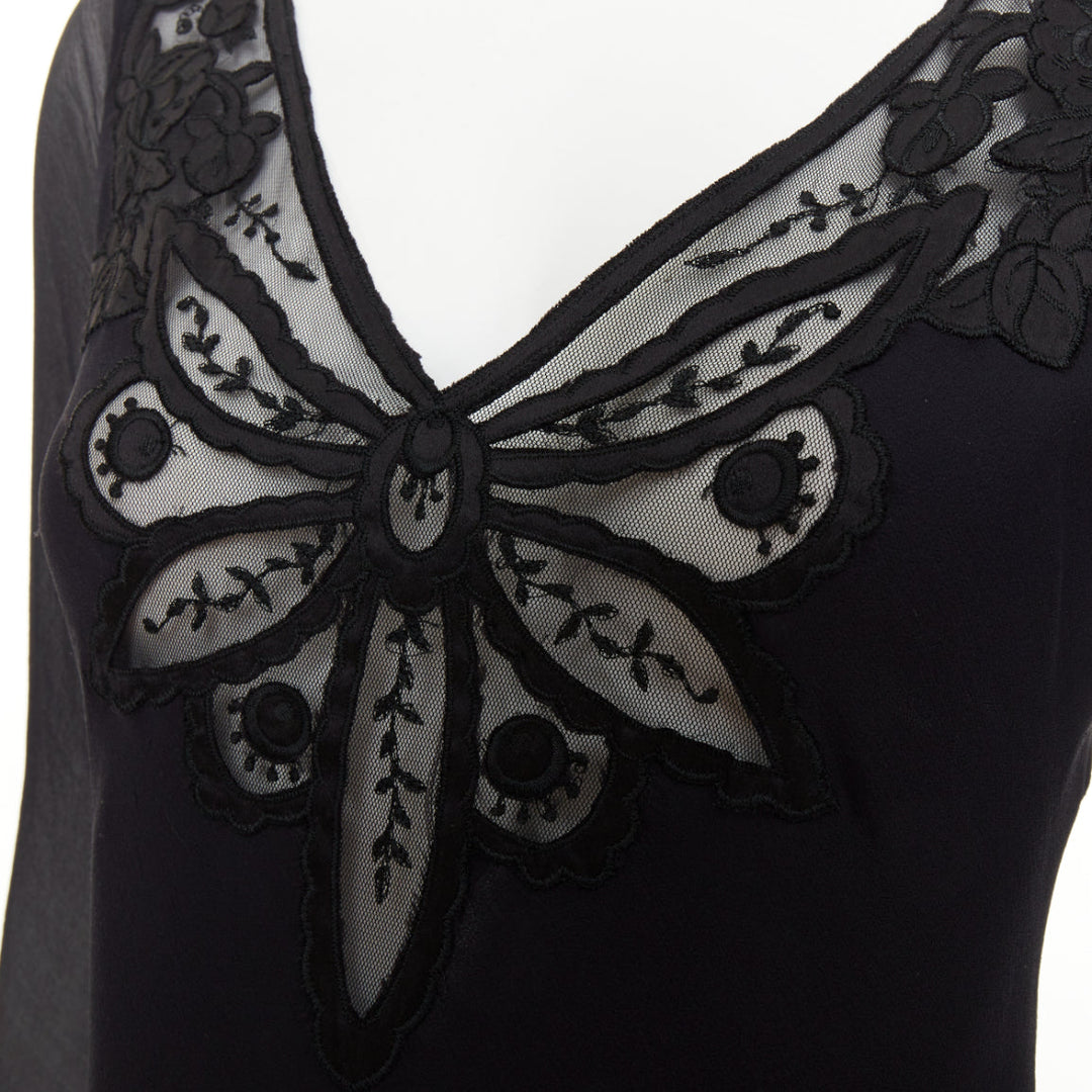 RALPH LAUREN Purple Label black butterfly lace applique cut out silk gown