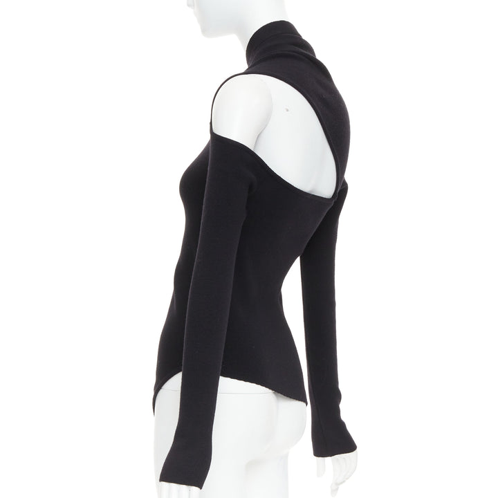 MONSE black extrafine merino wool cut out cold shoulder sweater XS