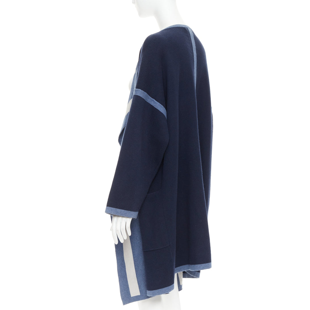 CHLOE navy ocean blue cotton silk cashmere striped cardigan coat XS