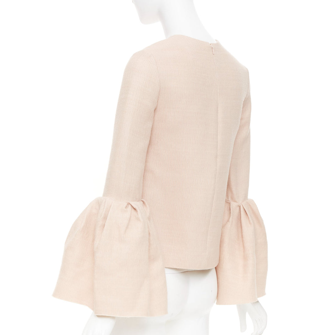 ROKSANDA Truffaut pale pink wool blend statement flared bell sleeve top UK6 XS