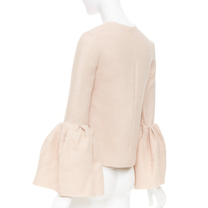 ROKSANDA Truffaut pale pink wool blend statement flared bell sleeve top UK6 XS