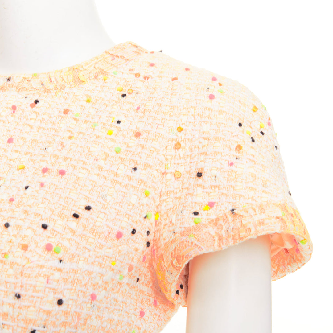 CHANEL 2019 Runway pastel peach multi color speckle tweed lace dress FR36 XS