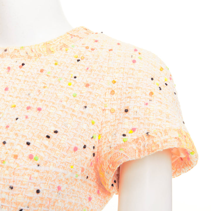 CHANEL 2019 Runway pastel peach multi color speckle tweed lace dress FR36 XS
