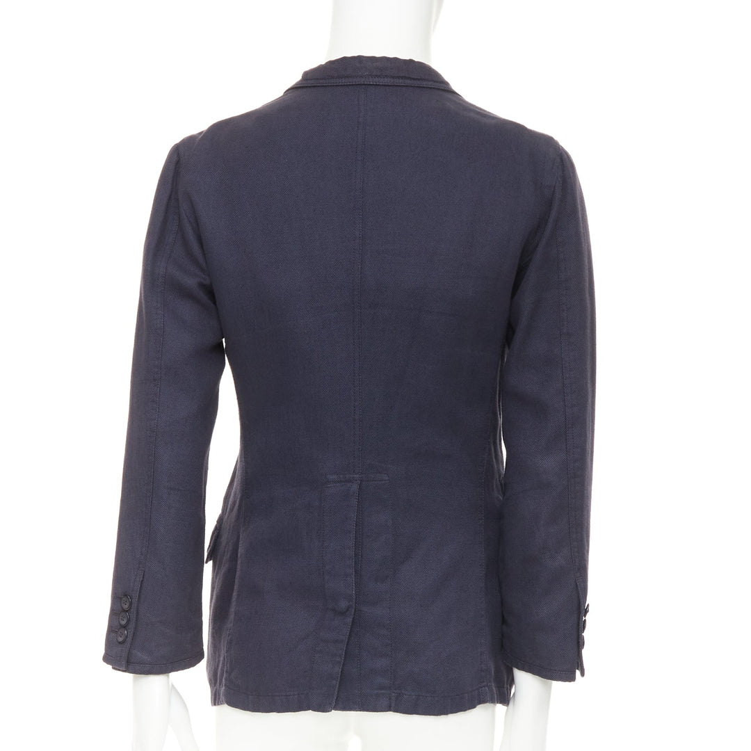 GIORGIO ARMANI navy linen cotton pique flap pockets relaxed blazer IT46 S