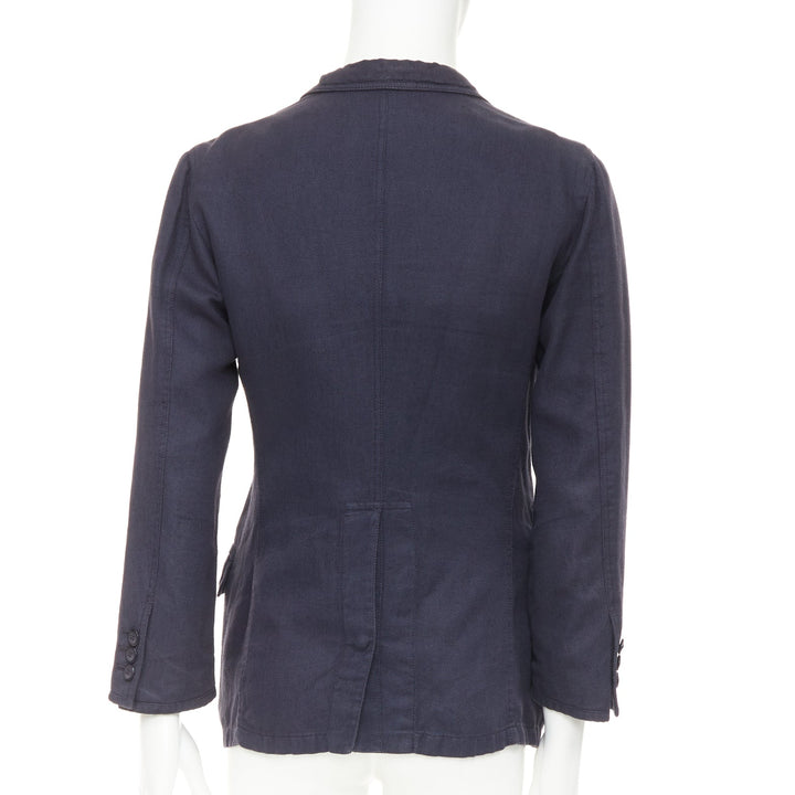 GIORGIO ARMANI navy linen cotton pique flap pockets relaxed blazer IT46 S