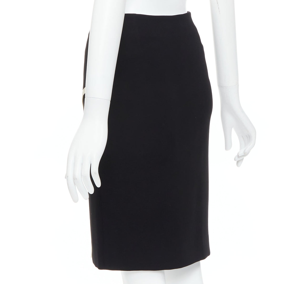 LANVIN 2017 Cady black cream trim front slit high waist pencil skirt FR34 XS