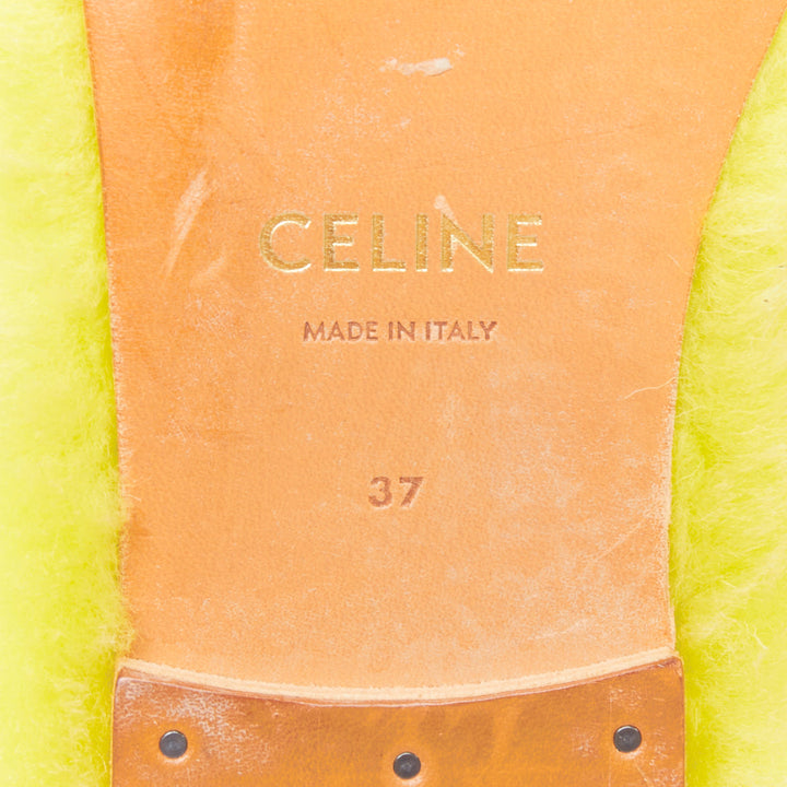 CELINE 2022 Les Ballerines yellow plush furry triomphe bow ballet flats EU37