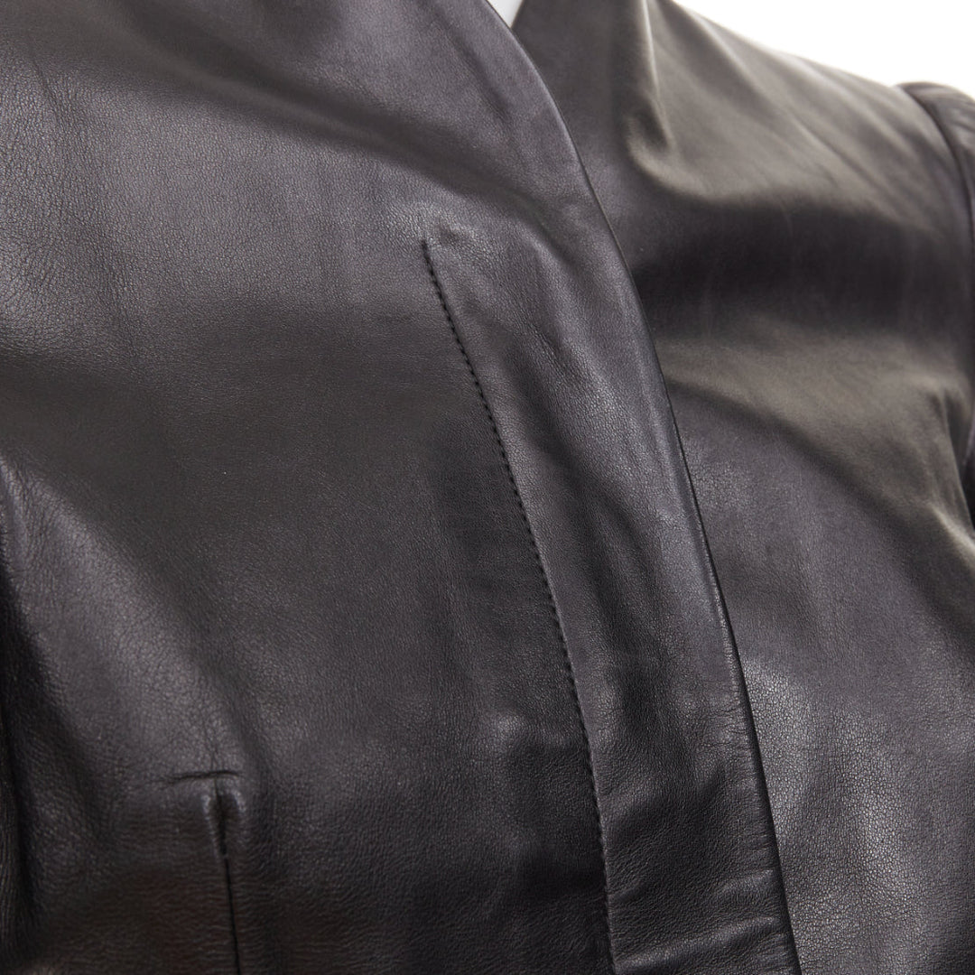 GUCCI Tom Ford Vintage black lambskin leather ruched shoulders jacket IT40 S