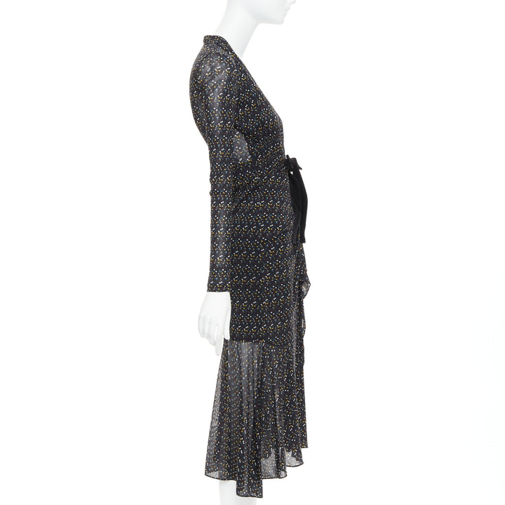 DIANE VON FURSTENBERG black multicolour polka dot bow wrap dress S