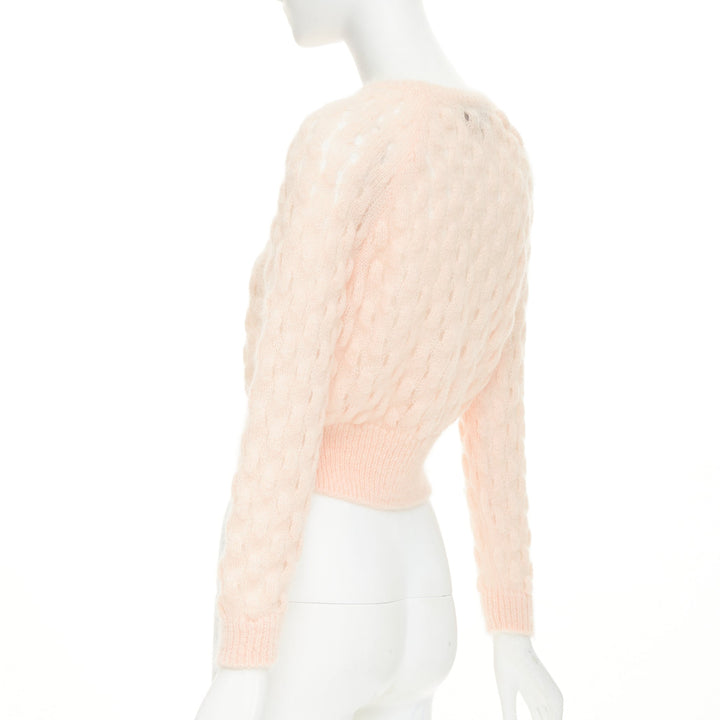 SIMONE ROCHA 2023 peach pink mohair blend bubble knit cropped sweater XS