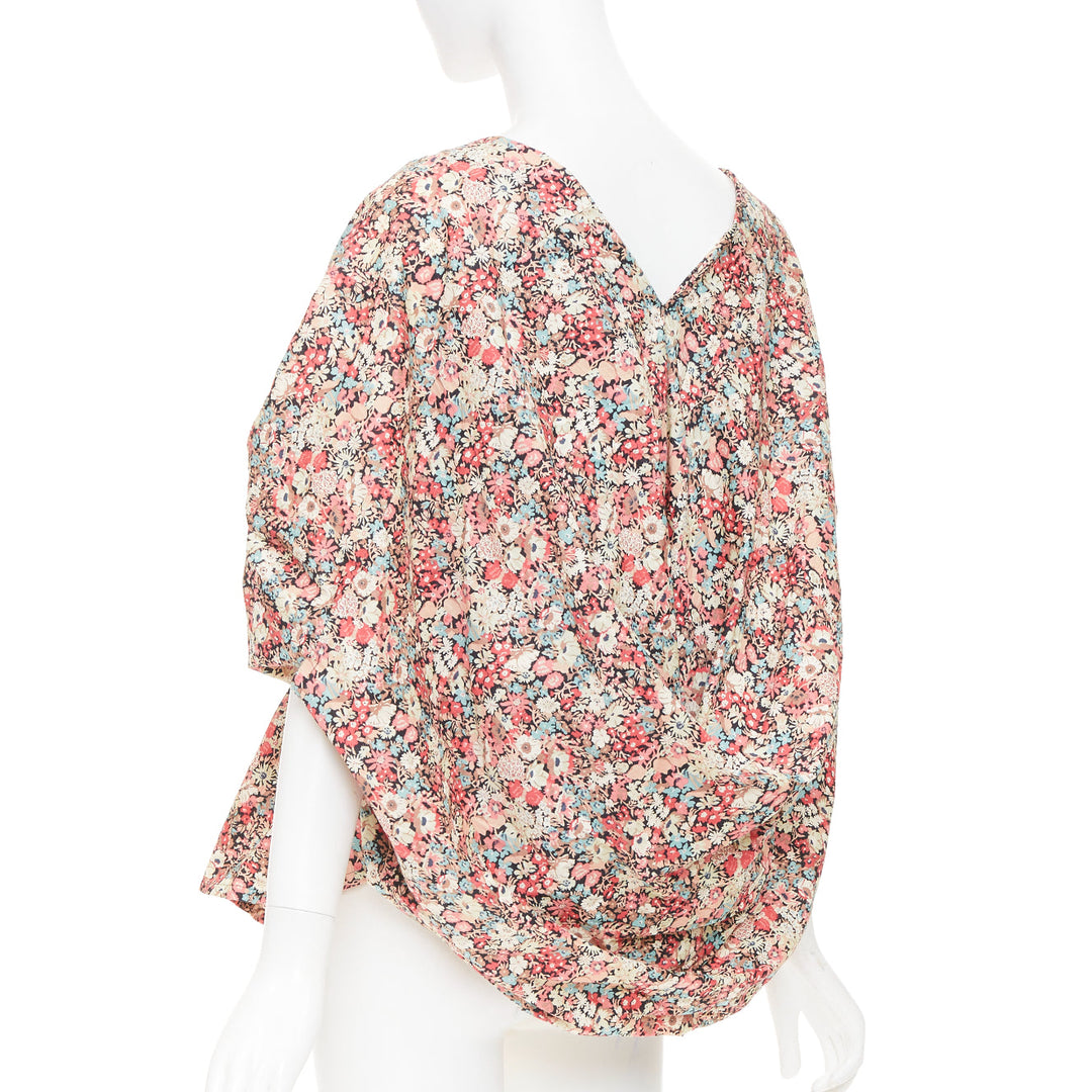JUNYA WATANABE 2007 multicolor ditsy floral gathered smocked cotton blouse S