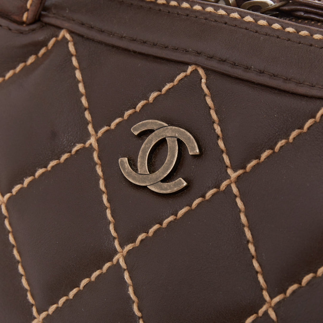 CHANEL Wild Stitch Surpique  brown lambskin leather matelasse bowler bag