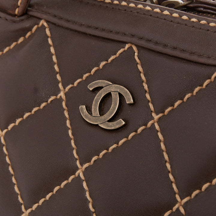 CHANEL Wild Stitch Surpique  brown lambskin leather matelasse bowler bag