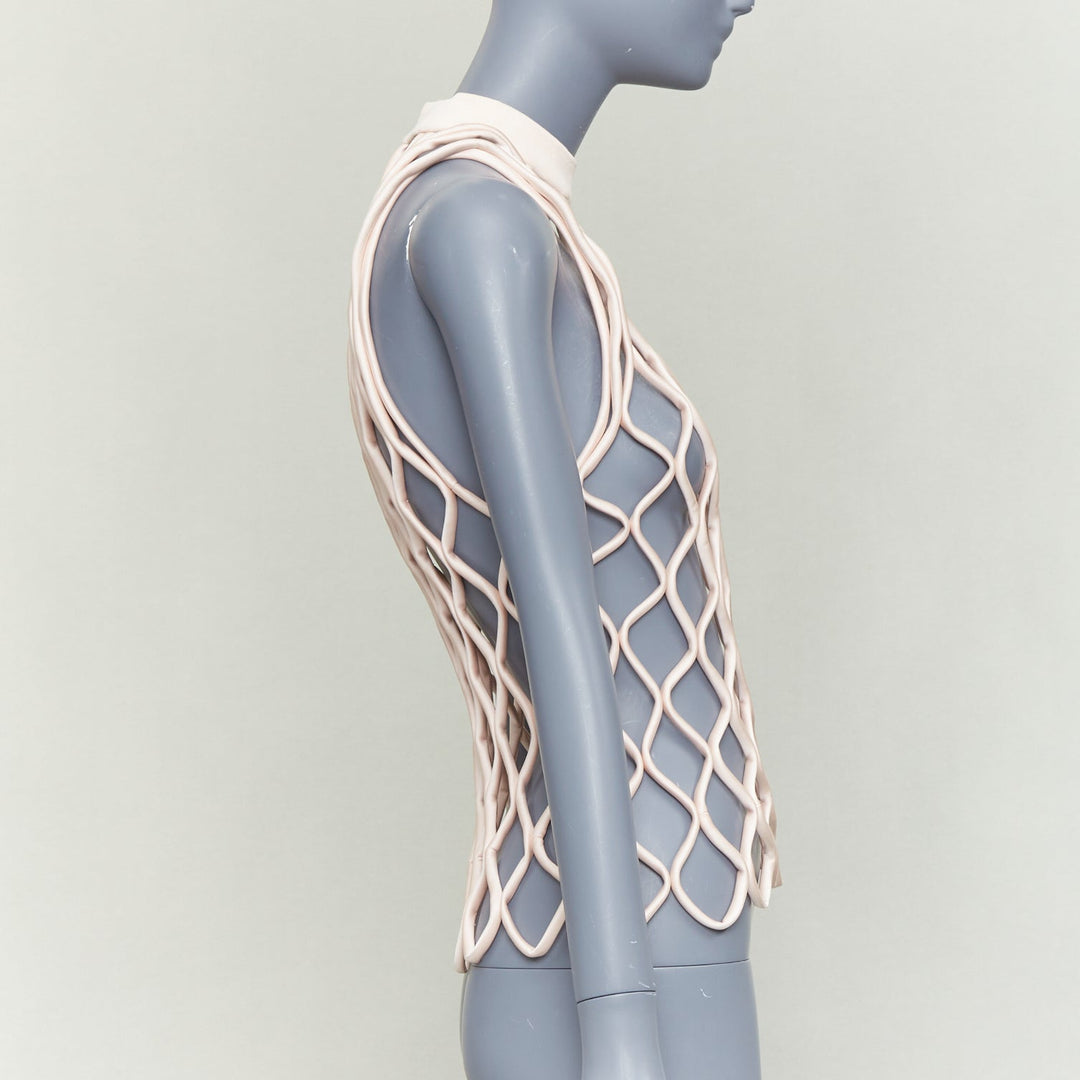 BALENCIAGA 2015 Runway pink satin 3D net high neck vest top