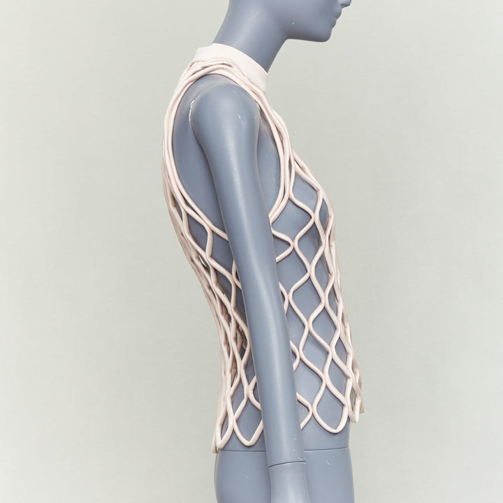 BALENCIAGA 2015 Runway pink satin 3D net high neck vest top