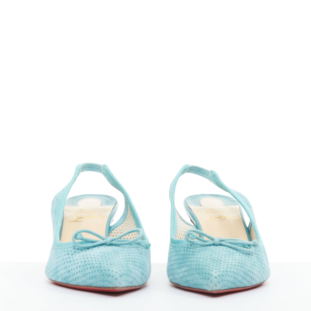 CHRISTIAN LOUBOUTIN Hall Sling Pump 55 sky blue suede pointy slingbacks EU36.5
