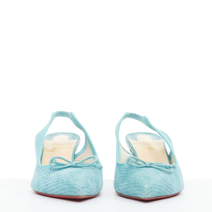 CHRISTIAN LOUBOUTIN Hall Sling Pump 55 sky blue suede pointy slingbacks EU36.5