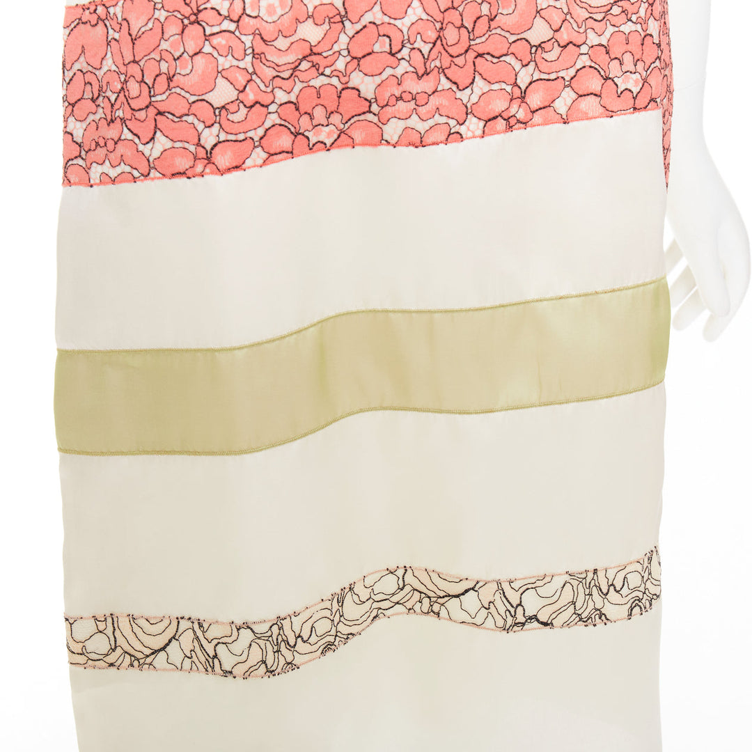 DIOR Raf Simons 2014 Runway silk ivory black floral applique shift dress FR36 S