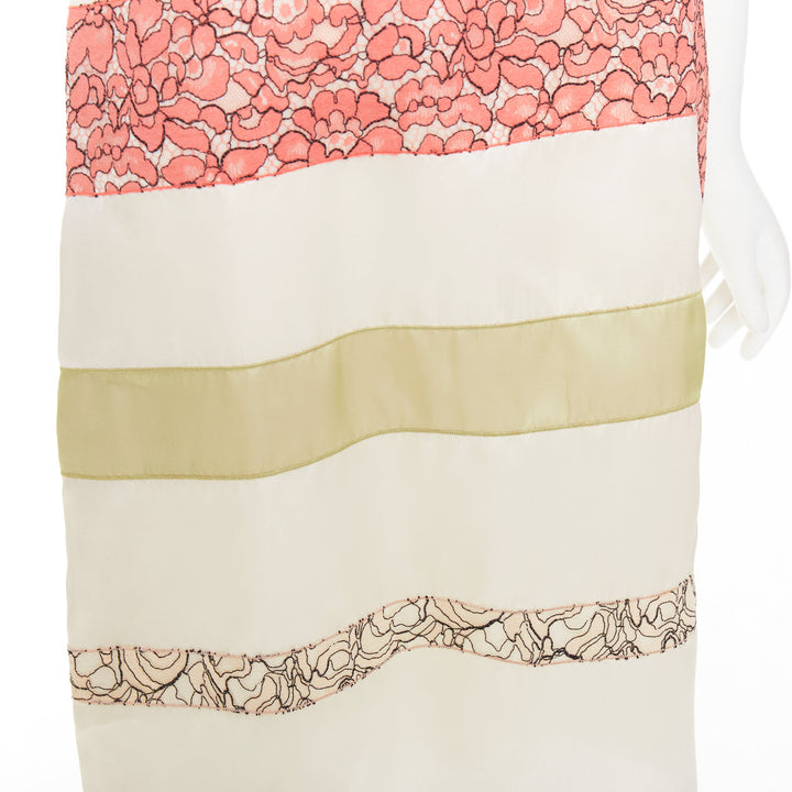 DIOR Raf Simons 2014 Runway silk ivory black floral applique shift dress FR36 S